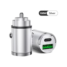 100w Mini Silver Çakmaklık Usb Type-c Soketli Araç İçi Süper Hızlı Şarj Adaptörü