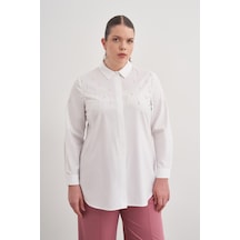 Aker İşlemeli Cotton Gömlek Beyaz Beyaz
