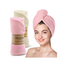 Mikrofiber Saç Havlusu Süper Emici Hızlı Kuruyan Türban Saç Havlusu Şapkası Uzun Kıvırcık Kalın Saçlar İçin Duş Saç Kurutma Havlusu, Plaj Havuz Banyo Kullanım 2li Krem + Pembe