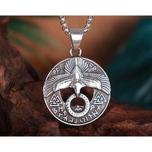 Paslanmaz Çelik Viking Rune Celtic Kartal Kolye Gümüş