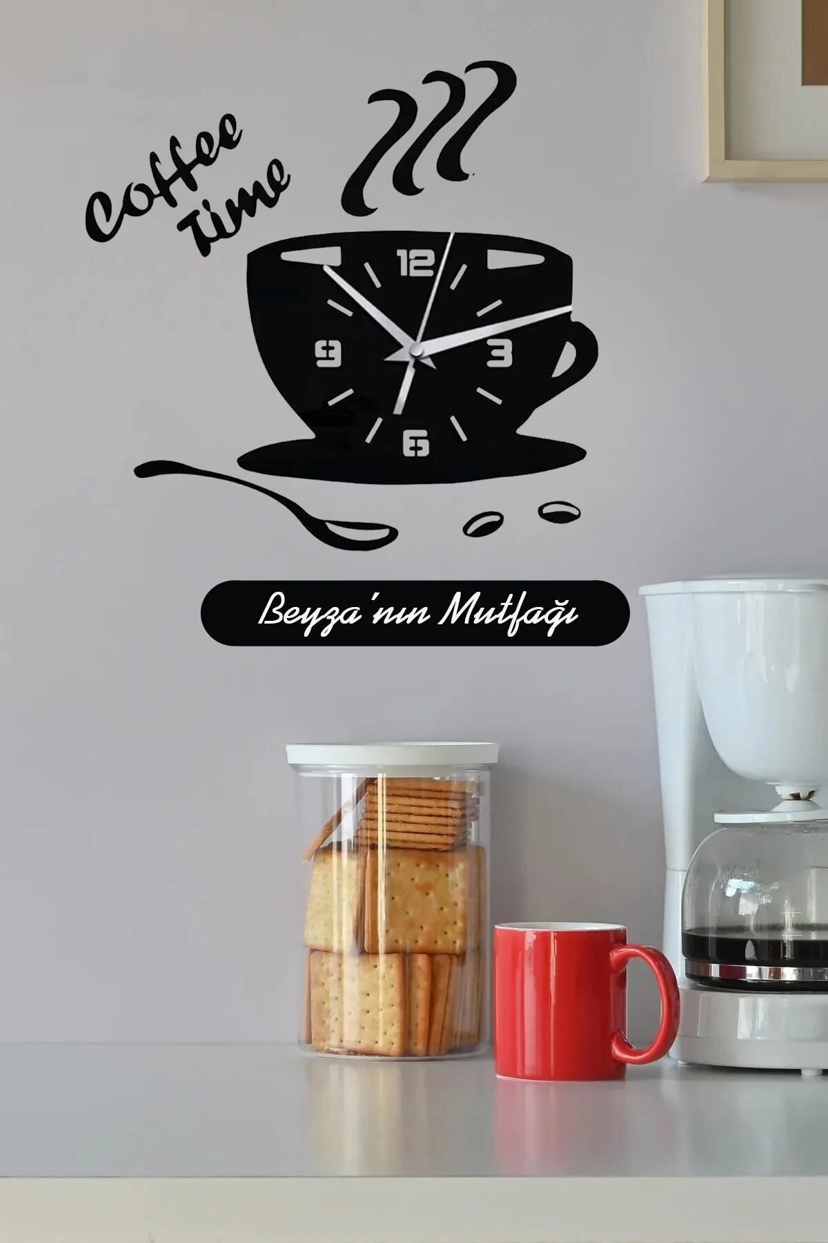 Coffee Time İsme Özel Mutfak Duvar Saati Siyah