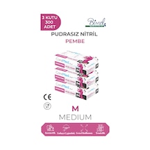 Nitril Pembe Pudrasız Muayene Eldiveni M - 3 Paket 100 Lü