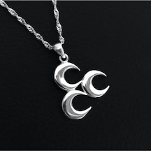 Vog Unisex Üç Hilal Ülkücü 925 Ayar Gümüş Kolye Zincir Gümüş