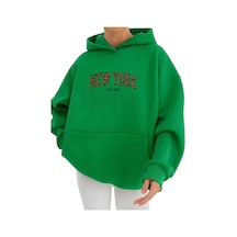 Benroma 3 İplik Penye New York Baskılı Ünisex Kapüşonlu Sweat Yeşil