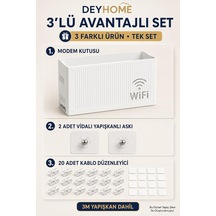 3'lü Set Modem Gizleme Kutusu Wi-fi Router Saklama Kutusu Pleksi Duvar Tipi Modem Koruyucu + 20 Adet Kablo Düzenleyici + 2 Adet Yapışkanlı Vidalı Askı Hediyeli 3, 3'lü Set Siyah
