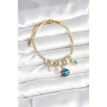 Pirinç Gold Renk Dünya Charmlı Kadın Bileklik - Tj-bb7987 Gümüş