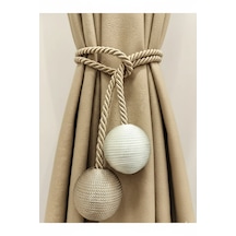 İki Toplu Yan Bağlama Fon Perde Toplama Aparatı Vizon - Krem