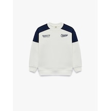 Koton Renk Bloklu Şardonlu Bisiklet Yaka Uzun Kollu Baskılı Sweatshirt Ekru 7wkb10514tk