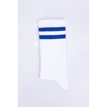 Tudors Unisex Çizgili Kolej Beyaz Tenis Çorabı-28754 - Erkek Beyaz