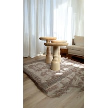 Wood Ahşap 3 Lü Set Mantar Yan Sehpa Boğumlu Model / Naturel Renk