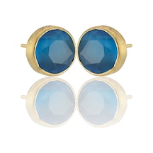 Kadir Jewellery 22 Ayar Altın Kaplama Kadın Minimal Küpe -el İşçiliği Ve Hipoalerjenik Küpe Koyu Mavi 71514316
