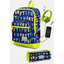 Coral High Kids Lacivert Neon Sarı Monster Desenli Usb'li 2'li Okul Çanta Seti Set0123826