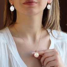 Apm Monaco Model Deniz Çapası Renkli Zirkon Taşlı Rose Gold Kaplama Gümüş Set Gümüş