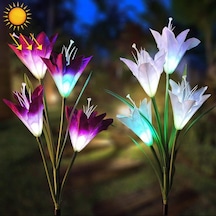 Cbtx Bahçe Aydınlatma 2 Adet Zambak Çiçek Şekli 4 Kafa Güneş Enerjili Açık Ip55 Su Geçirmez Led Dekoratif Fener Çim Lambası