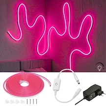 Neon Led Şerit Işık 5 Metre Dimmer Buton Dekoratif Ambiyans Işık, Pembe