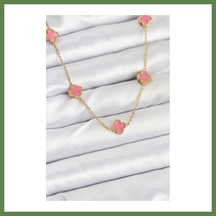 Bezos 316l Çelik Zincir Gold Renk Pembe Baby Boy Yonca Kadın Kolye Hb006