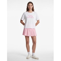 Koton Oversize Yarım Kollu Bisiklet Yaka Baskılı Spor Tişört Beyaz 6sak10215nk