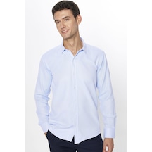 Tudors Erkek Modern Slim Fit Dar Kesim Uzun Kollu Pamuklu Kolay Ütü Armürlü Mavi Gömlek-31492-mavi Mavi