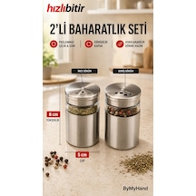 Bymyhand Çelik Cam Ev Lokanta Ve Restoran İçin Tuzluk Ve Karabiberlik 2'li Set Metalik Gri