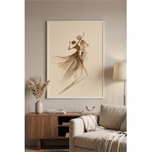 Beyaz Ahşap Çerçeveli Soyut Dans Eden Figür Modern Minimalist Duvar Tablosu Beyaz