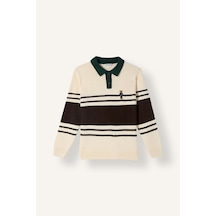 Defacto Oversize Çizgili Ayıcıklı Polo Yaka Triko Kazak Erkek Çocuk I0441a826wnbg734 Bej-bg734