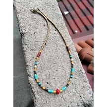 Boncuk Ay Kolye Şık Hediye Model 585569 Çok Renkli