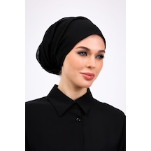 İç Başörtüsü %100 Pamuklu Siyah Tülbent - Kenarları Oyalı 90x90 Cm Kadın Tesettür Yazma Başörtü Siyah