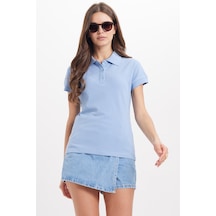 Tudors Kadın Slim Fit Dar Kesim %100 Pamuk Polo Yaka Mavipike Tişört -50837 Mavi