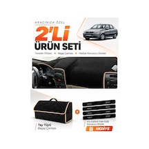 Fıat Albea 2005-2012 Uyumlu Torpido Örtüsü + Tay Tüyü Bagaj Çantası + Sticker Seti - Siyah Bej