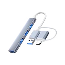 Ally A-806 4in1 Type-c + Usb Girişli Usb 3.0 Çoğaltıcı Hub Adaptör Çevirici- - Karbul7668-7 Gri