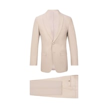 Hatemoğlu Bej Slim Fit Çıkma Şal Yaka Desenli Takım Elbise