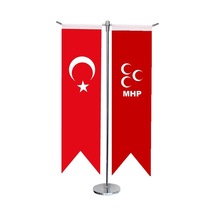 Masa Üstü Kırlangıç Mhp + Türk Bayrağı + Krom T Direk Masa Bayrak