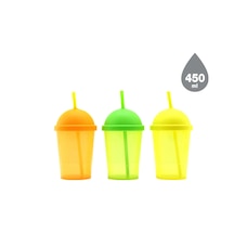 Pipetli Bardak - 450 Ml - Şeffaf Renkli - Plastik Açık Gri