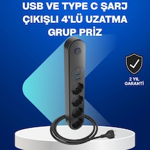 4 Lü Akım Korumalı Çoklu Priz 2 Usb, Type-c, 2500w Ve 2 Metre Kablo Diğer