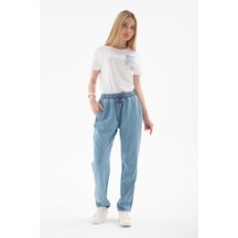25y0657k1 Kadın Beli Bağlamalı Denim Pantolon A.mavi
