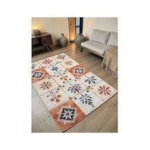 Boho Etnik Desenli Modern Salon & Otuma Odası Turuncu Krem Antialerjik Kaymaz Taban Kilim Krem-turuncu Krem-turuncu