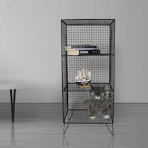 Ayaklı Metal Rafı 3 Gözlü Kitaplık Grid Kafes Tel Model Wd-62