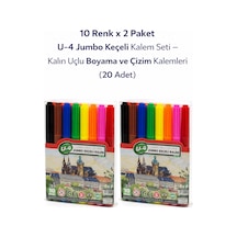 U-4 Jumbo Keçeli Kalem 10 Renk X 2 Paket Kalın Uçlu Boyama Ve Çizim Kalemi Seti 20 Adet