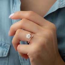 925 Ayar Gümüş Rose Tektaşlı Sedef Yüzük