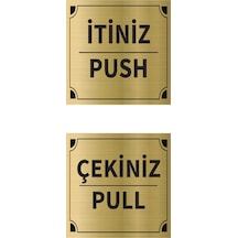 Mayeka İtiniz - Çekiniz Kare İkili Levha Set Altın Metal Yönlendirme Tabelası Kişiye Özel
