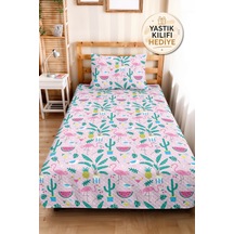 Evimde Bambaşka Flamingo Tropikal Pembe Kız Çocuk Pike Takımı-kaktüs Ananas Mint Bebek Odası Yatak Örtüsü 160x220  CM