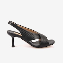 Hawen Angels Kadın Kösele Taban Bantlı 7,5cm Kısa Topuklu Sandalet 6895-04-v1 siyah