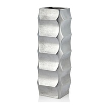Square Gümüş Metal Vazo 12x38 Cm