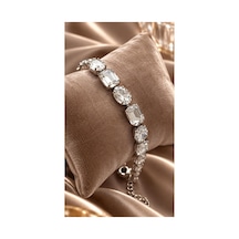 Kadın Gümüş Renkli Kristal Taşlı Bileklik Oval Ve Dikdörtgen Kesim Taş Detaylı Şık Abiye Bileklik Gümüş - 934815729 Gümüş