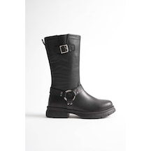 Analin Shoes Kadın Hakiki Deri Aksesuar Detaylı Binici Çizme Siyah