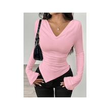 Cool Tarz Değiştirilebilir Omuz Detaylı Uzun Kollu Bluz Pembe Pembe