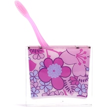 DİŞ FIRÇALIK PEMBE ÇİÇEKLİ AKRİLİK 10X10X3CM Diğer