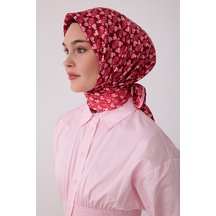 Belli Geometrik Desen %100 Twill İpek Eşarp Be03 Bordo