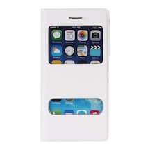 Iphone 6 / 6S S View Deri Dikişli Çift Pencereli Kılıf Beyaz