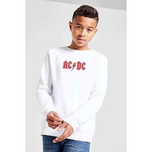 Tshirthane Acdc Logo Baskılı Unisex Çocuk Beyaz Sweatshirt Beyaz